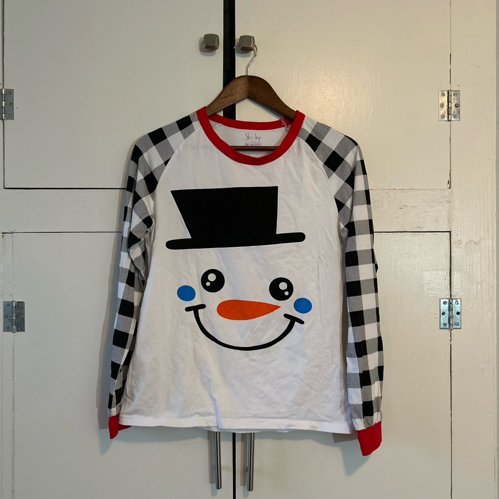 Shelry small snowman pajama shirt long sleeve 100% cotton holiday Christmas